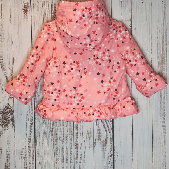 NWT, Gymboree Toddler puffer coat, Sz 18-24m, Pink Stars Print, ruffle bottom. - Picture 5 of 10